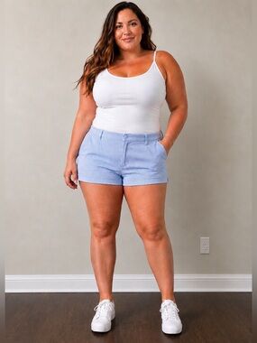 DKNY Blue White Stripe Cuffed Shorts 100% Cotton Size 12